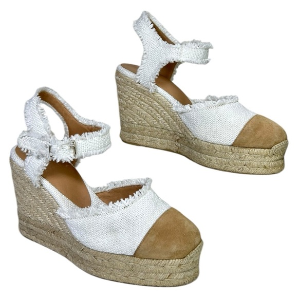 CASTAÑER, Women’s ‘Carla’ Wedge Espadrille Fringed Canvas, White Size 37 IT 7 US - Picture 2 of 14